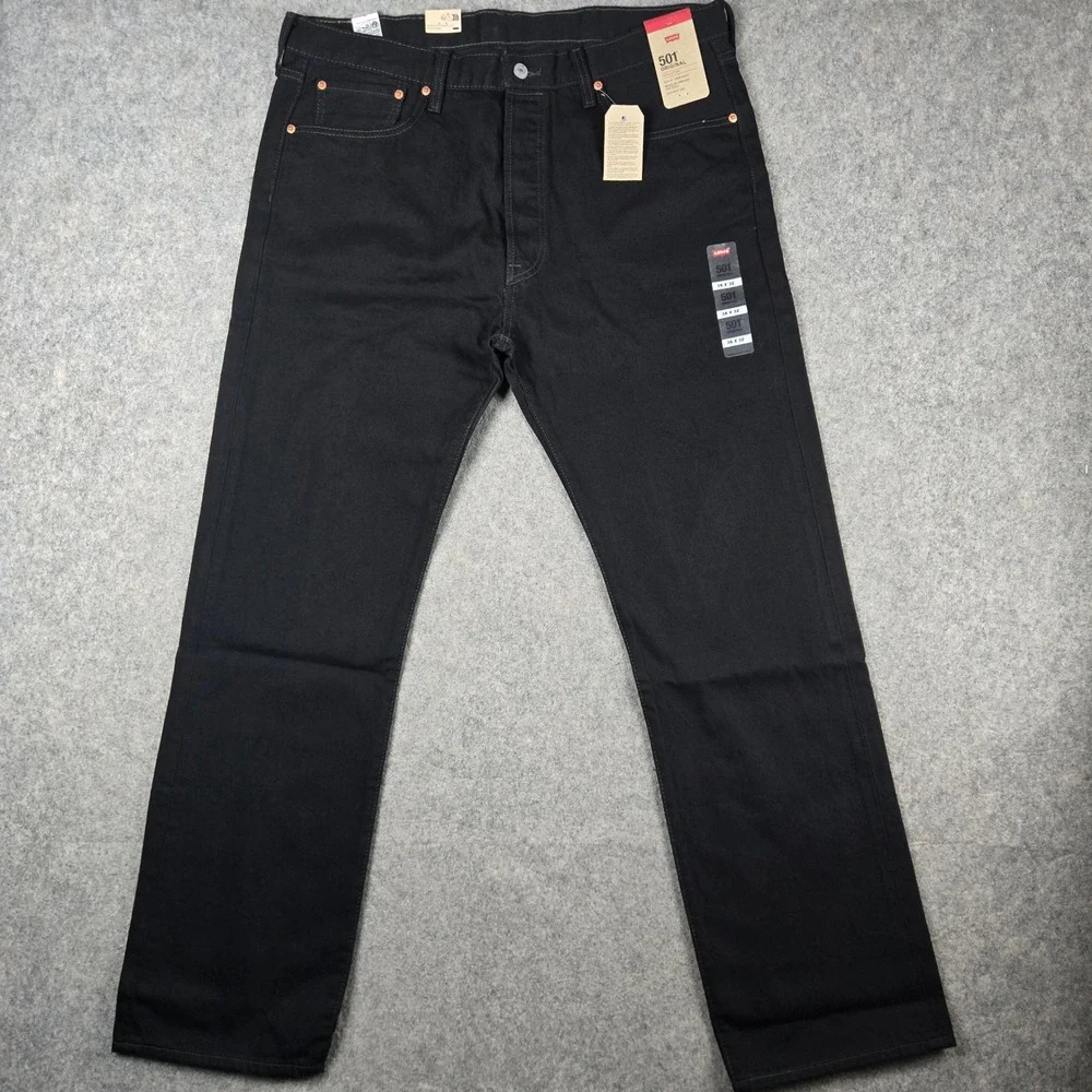 Levi's 501 Original Jeans Mens 38x32 Black Denim Straight Leg Button Fly NWT